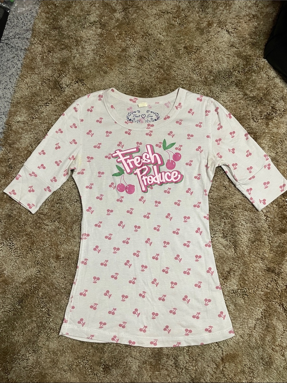 Next Era Y2K Fitted “Fresh Produce” Cherry Printed Shirt Size‎ Large